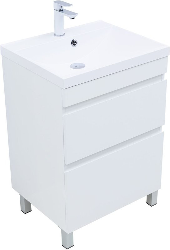 Тумба под раковину без столешницы Aquanet Нота New 60 напольная, 2 ящика, белый глянец