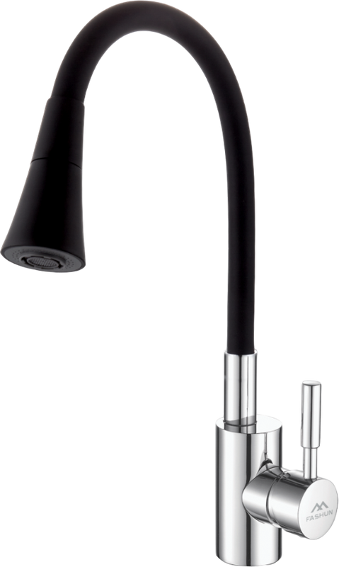 Смеситель для кухни Fashun A4053+B14 с гибким изливом, хром, черный