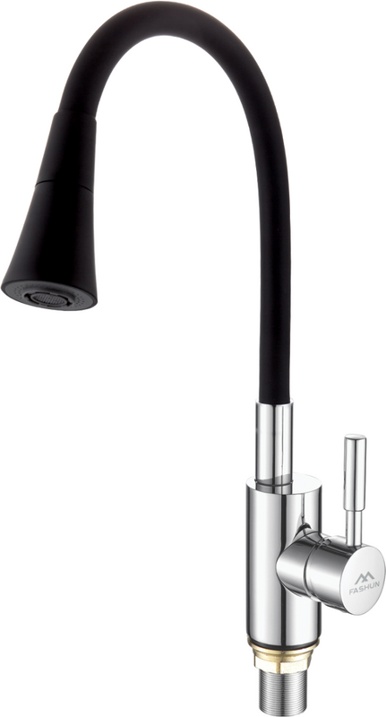 Смеситель для кухни Fashun A4053+B14 с гибким изливом, хром, черный