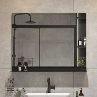 Зеркало STWORKI Нюборг 100 с полкой, черное, прямоугольное, большое, в стиле лофт