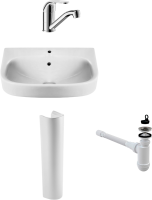 Комплект Раковина Roca Debba 50x42 + Пьедестал + Смеситель Bravat Fit + Сифон AlcaPlast