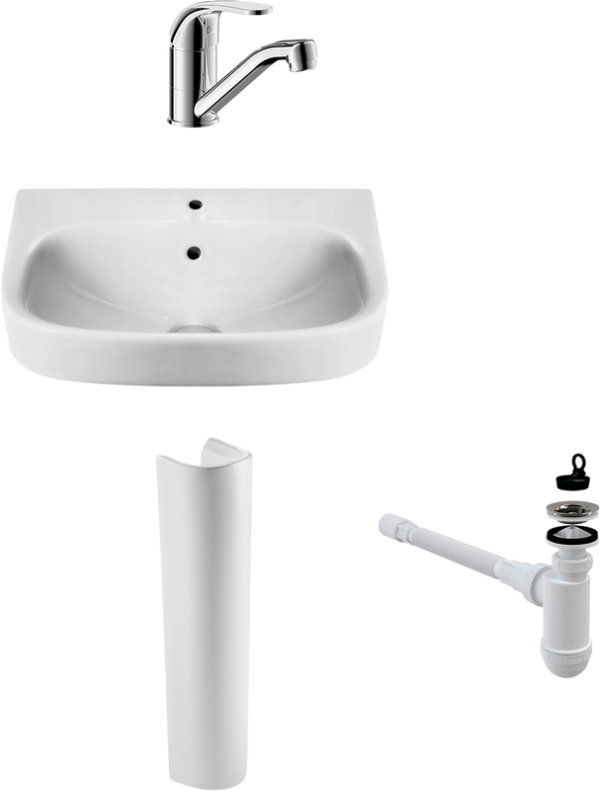 Комплект Раковина Roca Debba 50x42 + Пьедестал + Смеситель Bravat Fit + Сифон AlcaPlast