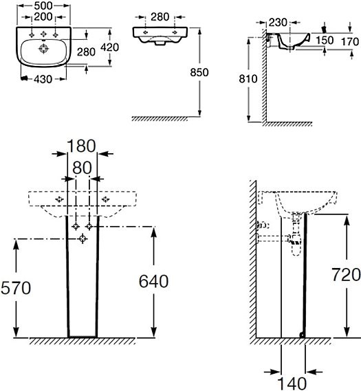 Комплект Раковина Roca Debba 50x42 + Пьедестал + Смеситель Bravat Fit + Сифон AlcaPlast