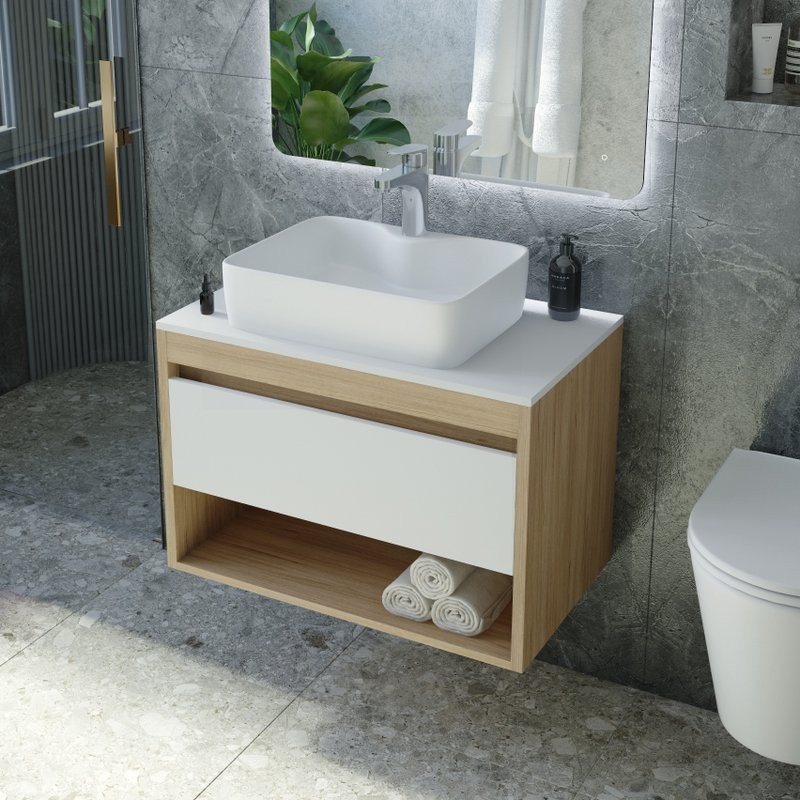 Тумба с раковиной Teymi Ritta 65 дуб эврика, матовая белая, раковина Helmi S 48