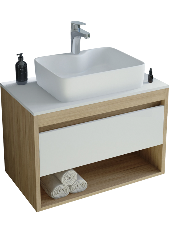 Тумба с раковиной Teymi Ritta 65 дуб эврика, матовая белая, раковина Helmi S 48