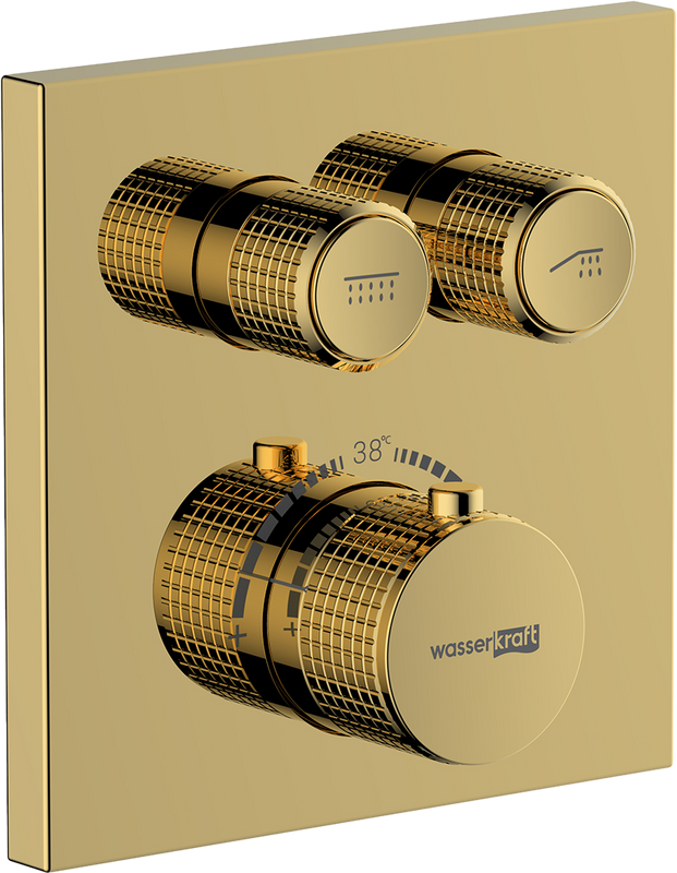 Термостатический смеситель встраиваемый Wasserkraft Sauer 7148 Thermo С ВНУТРЕННЕЙ ЧАСТЬЮ, для душа, глянцевое золото PVD