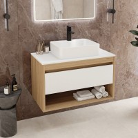 Тумба с раковиной Teymi Ritta 85 дуб эврика, матовая белая, раковина Helmi S 48