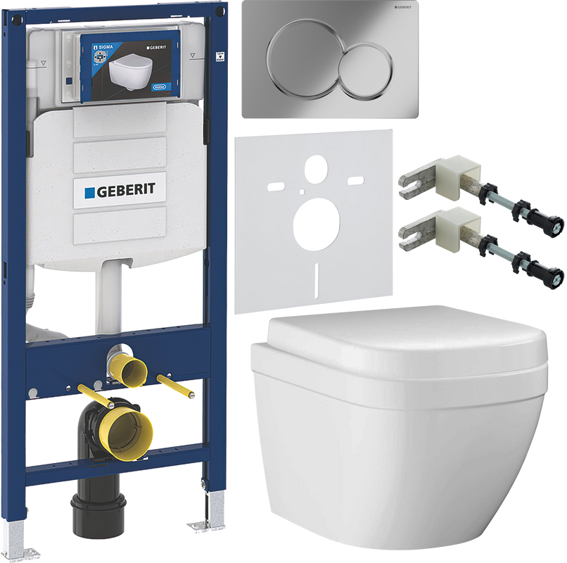 Комплект Унитаз подвесной Grohe Euro Ceramic 39206000 компактный + Крышка 39330001 с микролифтом + Инсталляция Geberit Duofix UP 320 111.300.00.5 + Кнопка Sigma 01 115.770.21.5 хром + Крепления 111.815.00.1 к стене + Звукоизоляция