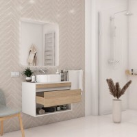 Тумба подвесная для ванной 75 см Teymi Ritta корпус белый фасад дуб T60539