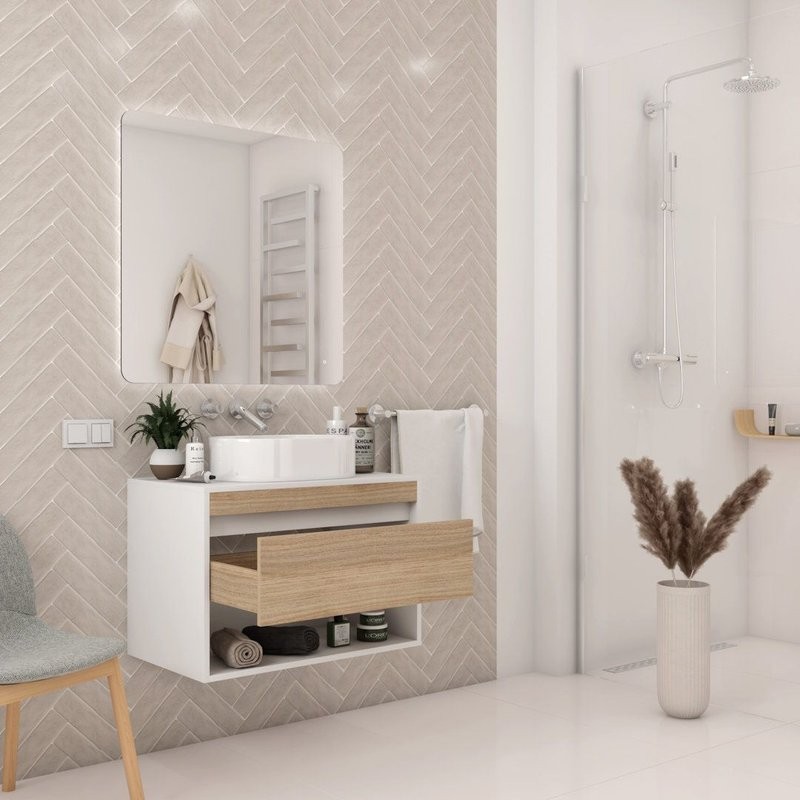 Тумба подвесная для ванной 75 см Teymi Ritta корпус белый фасад дуб T60539