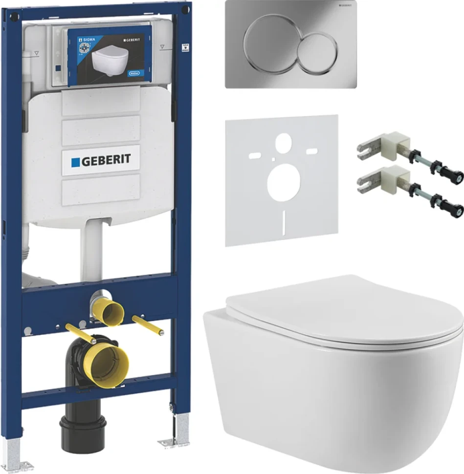 Комплект Унитаз подвесной Vincea Evo + Крепления Geberit Duofix 111.815.00.1 к стене + Звукоизоляция + Инсталляция UP 320 111.300.00.5 + Кнопка Sigma 01 115.770.21.5 хром