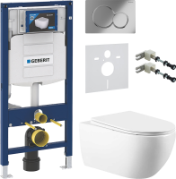 Комплект Унитаз подвесной Vincea Evo + Крепления Geberit Duofix 111.815.00.1 к стене + Звукоизоляция + Инсталляция UP 320 111.300.00.5 + Кнопка Sigma 01 115.770.21.5 хром
