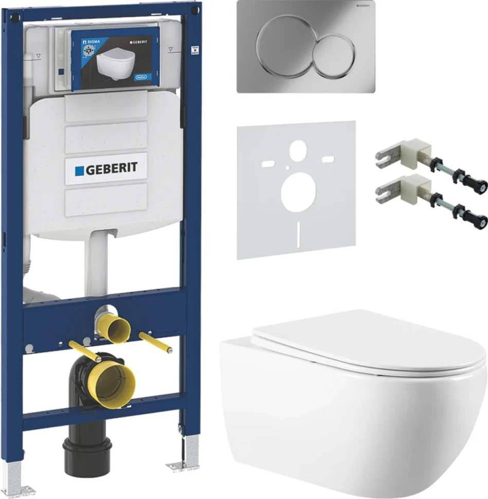 Комплект Унитаз подвесной Vincea Evo + Крепления Geberit Duofix 111.815.00.1 к стене + Звукоизоляция + Инсталляция UP 320 111.300.00.5 + Кнопка Sigma 01 115.770.21.5 хром