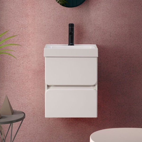 Тумба с раковиной Belux Бостон 40 подвесная, белая глянцевая, 2 ящика