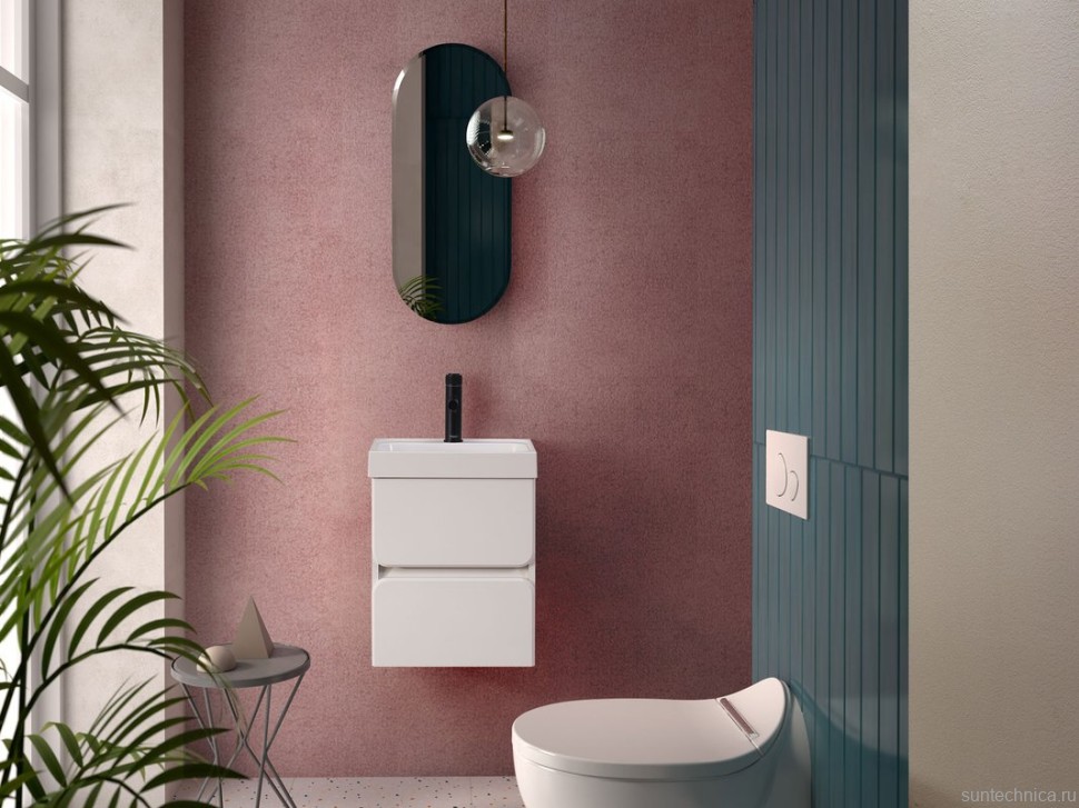 Тумба с раковиной Belux Бостон 40 подвесная, белая глянцевая, 2 ящика