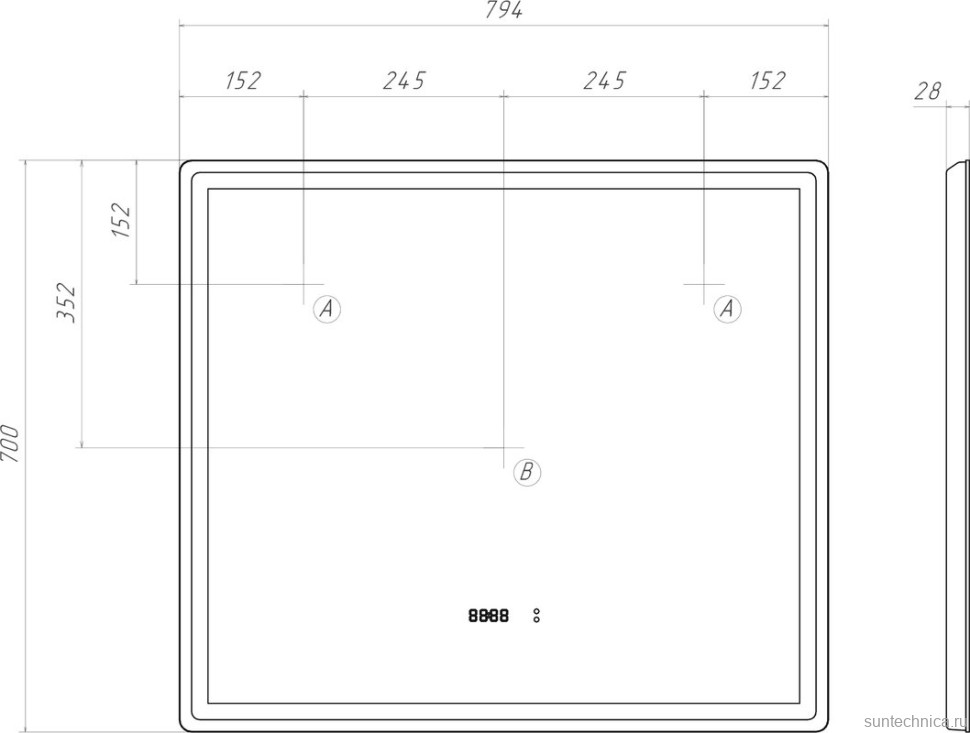 Зеркало Vigo Geometry Luxe 80 с подсветкой и антизапотевателем