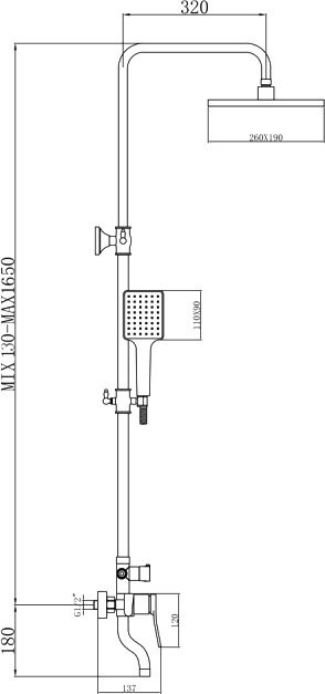 Душевая стойка Bronze de Luxe Element EL77/1GB матовое золото, черная