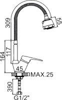 Смеситель для кухни D-lin D150359-T с гибким изливом, хром