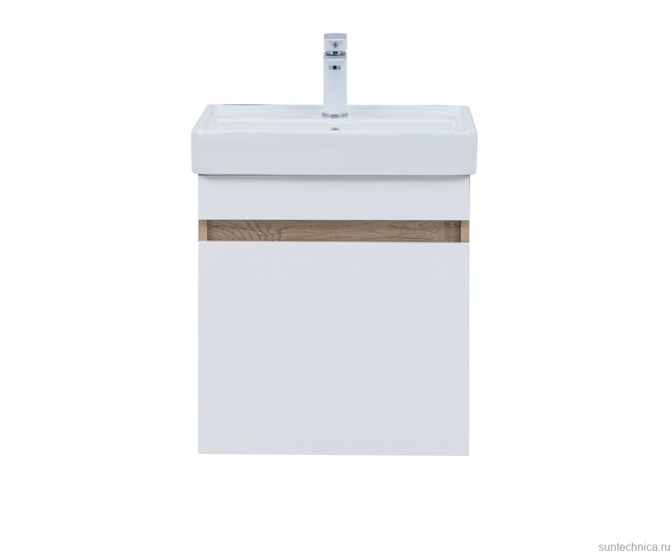 Тумба под раковину без столешницы Aquanet Оптима 50 подвесная, дуб светлый, белый сатин