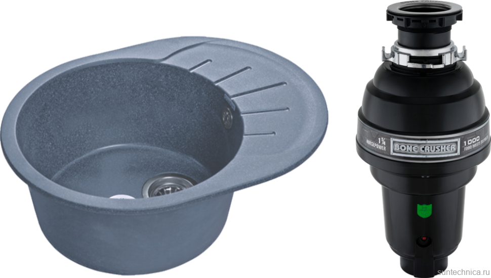 Комплект Мойка GranFest Rondo GF-R580L графит + Измельчитель Bone Crusher BC 1000-AS