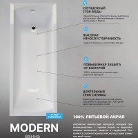 Акриловая ванна Marka One Modern 140x70 см, пристенная, белая, на ножках