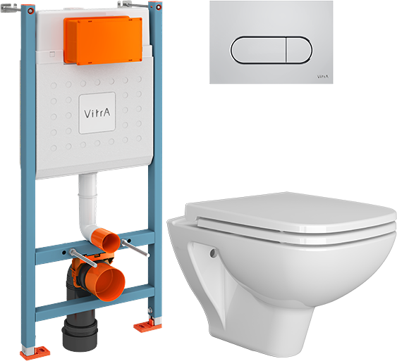 Комплект Унитаз подвесной VitrA Berg 5507B003-6280 с микролифтом + Инсталляция V-Fix Core 732-5800-01 с кнопкой смыва Root R 740-2280 хром