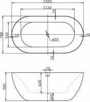 Акриловая ванна BelBagno BB27 150x80 см, отдельностоящая, белая, овальная