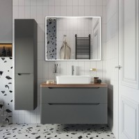 Мебель для ванной комнаты STWORKI Берген 100 серая с темной столешницей, раковина Bocchi Sottile 1476-001-0125