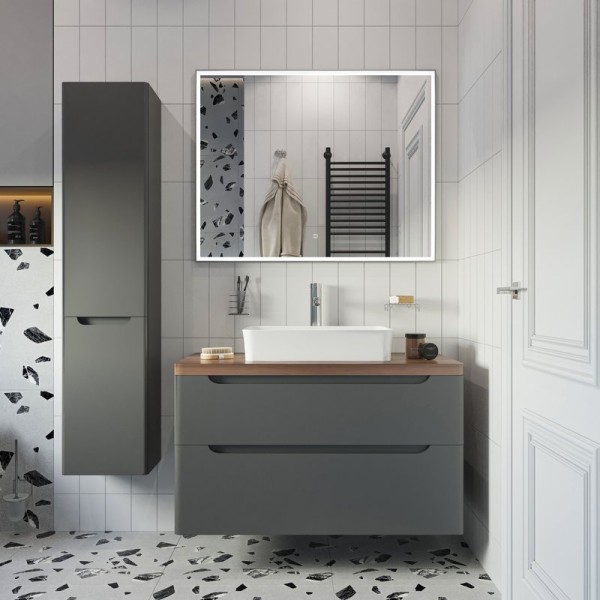 Мебель для ванной комнаты STWORKI Берген 100 серая с темной столешницей, раковина Bocchi Sottile 1476-001-0125
