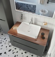 Мебель для ванной комнаты STWORKI Берген 100 серая с темной столешницей, раковина Bocchi Sottile 1476-001-0125