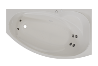 Акриловая ванна Radomir София Стандарт 170x100 см, угловая, правая, пристенная, с гидромассажем, белая, асимметричная, с каркасом, с экраном, с сиденьем, со сливом-переливом