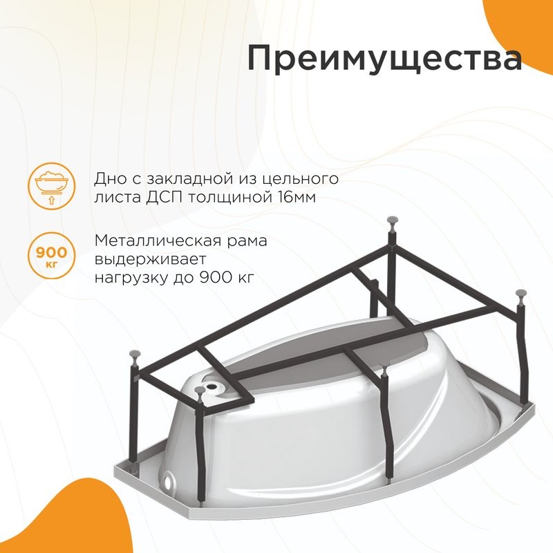 Акриловая ванна Radomir София Стандарт 170x100 см, угловая, правая, пристенная, с гидромассажем, белая, асимметричная, с каркасом, с экраном, с сиденьем, со сливом-переливом