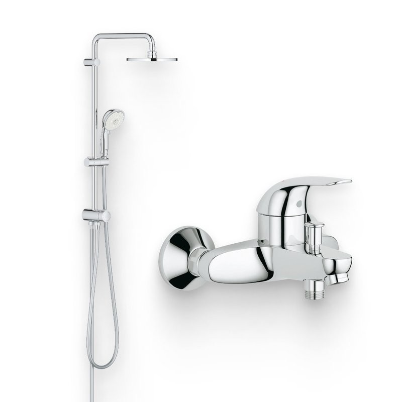 Душевой комплект Смеситель Grohe Euroeco 32743000 + Стойка New Tempesta Rustic 27399002