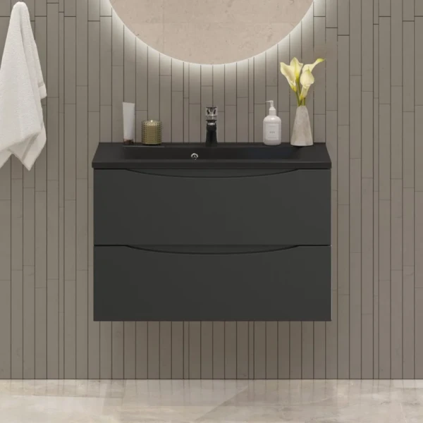 Тумба с раковиной BelBagno Marino 80 подвесная, nero lucido, черная раковина