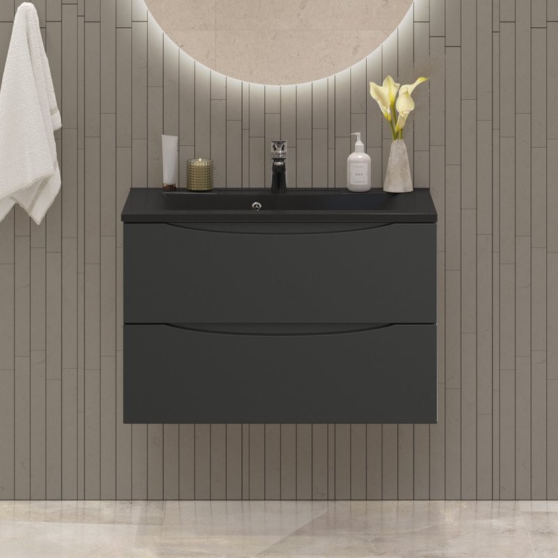 Тумба с раковиной BelBagno Marino 80 подвесная, nero lucido, черная раковина