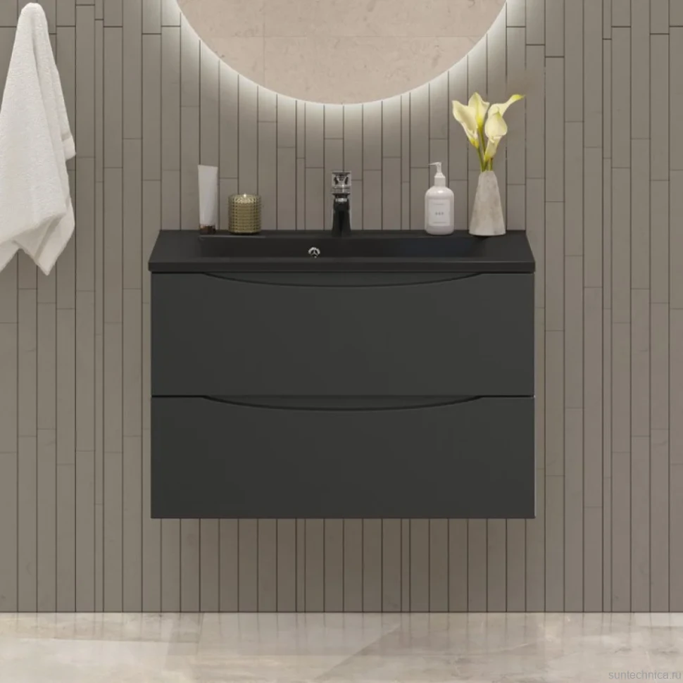 Тумба с раковиной BelBagno Marino 80 подвесная, nero lucido, черная раковина
