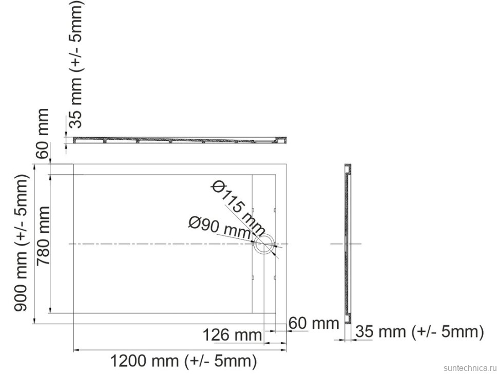 Поддон для душа Wasserkraft Wiese 84T07 120x90
