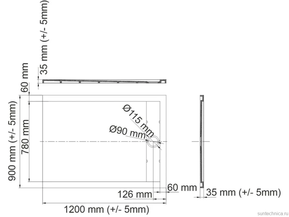 Поддон для душа Wasserkraft Wiese 84T07 120x90