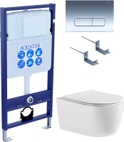 Комплект Унитаз подвесной AQUATEK Европа New AQ1106-00 безободковый, с микролифтом + Инсталляция Standard INS-0000012 + Комплект креплений KKI-0000002 + Кнопка KDI-0000016 глянцевый хром