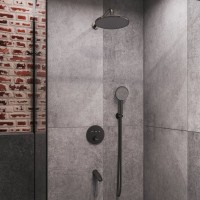 Душевой комплект STWORKI Левангер S07210GB С ВНУТРЕННЕЙ ЧАСТЬЮ, изливом, воронёная сталь