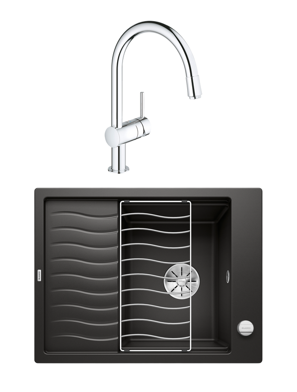 Комплект Мойка Blanco Elon 45S 525879 черная + Смеситель Grohe Minta 3291800E хром