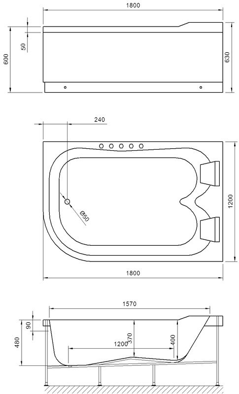 Акриловая ванна Royal Bath Norway RB331100K-R R 180x120 см, угловая, правая, пристенная, белая, асимметричная, с каркасом, для двоих