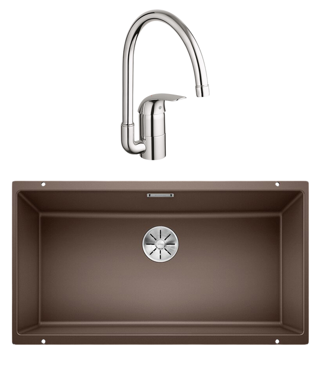 Комплект Мойка Blanco Subline 800-U кофе + Смеситель Grohe Euroeco