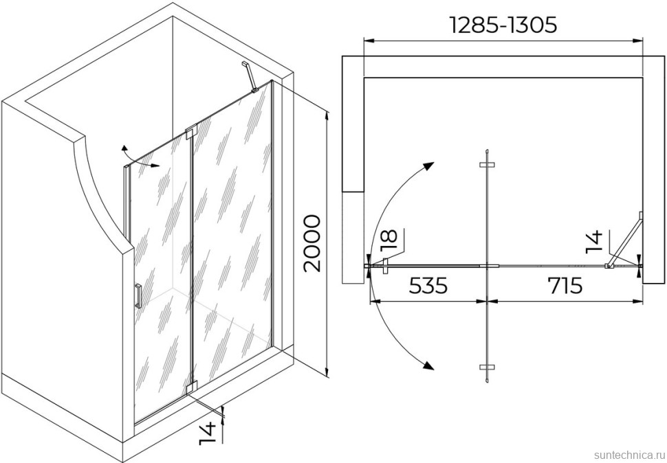 Душевая дверь в нишу RGW Hotel HO-014-Gg 1300х2000 профиль серый, стекло прозрачное