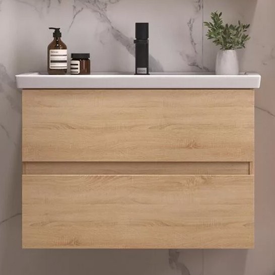 Тумба с раковиной SanStar Тоскана 80 дуб сонома светлый, раковина Kirovit Фостер 80