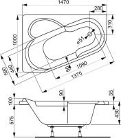 Акриловая ванна Vagnerplast Selena L 145x100 см, угловая, левая, пристенная, ультрабелая, асимметричная, с каркасом