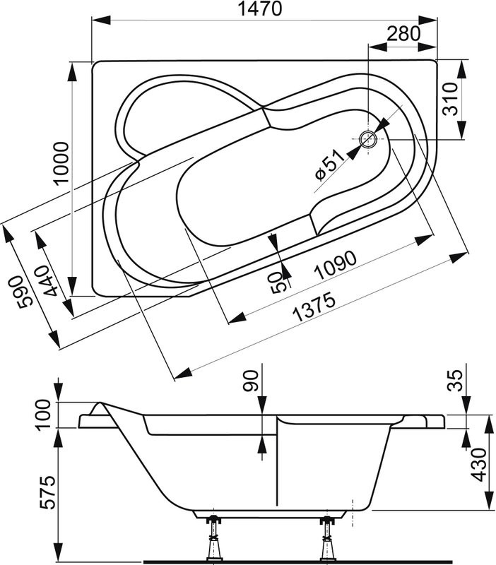 Акриловая ванна Vagnerplast Selena L 145x100 см, угловая, левая, пристенная, ультрабелая, асимметричная, с каркасом