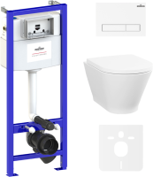 Комплект Lavinia Boho Унитаз подвесной Elegant Rimless 3308101R + Крышка-сиденье Elegant 33290700 с микролифтом + Инсталляция RelFix 38010010 + Кнопка RelFix 3805001W белая