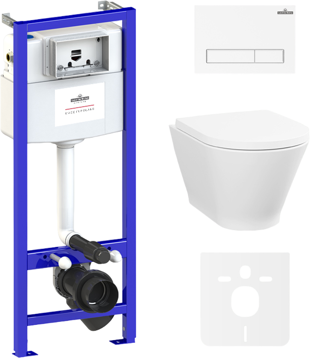 Комплект Lavinia Boho Унитаз подвесной Elegant Rimless 3308101R + Крышка-сиденье Elegant 33290700 с микролифтом + Инсталляция RelFix 38010010 + Кнопка RelFix 3805001W белая