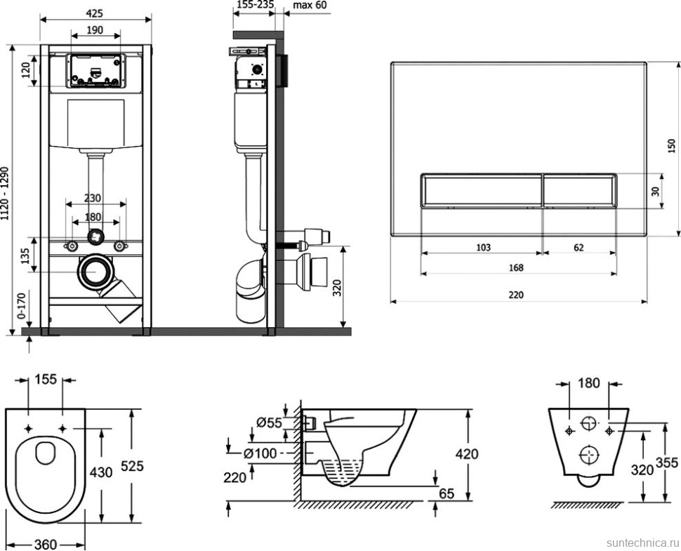 Комплект Lavinia Boho Унитаз подвесной Elegant Rimless 3308101R + Крышка-сиденье Elegant 33290700 с микролифтом + Инсталляция RelFix 38010010 + Кнопка RelFix 3805001W белая